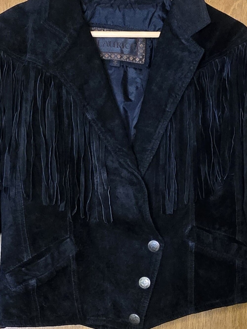 90s Vintage Black Suede Fringe Leather Jacket Western Corset Lace Medium Boho - Picture 14 of 14